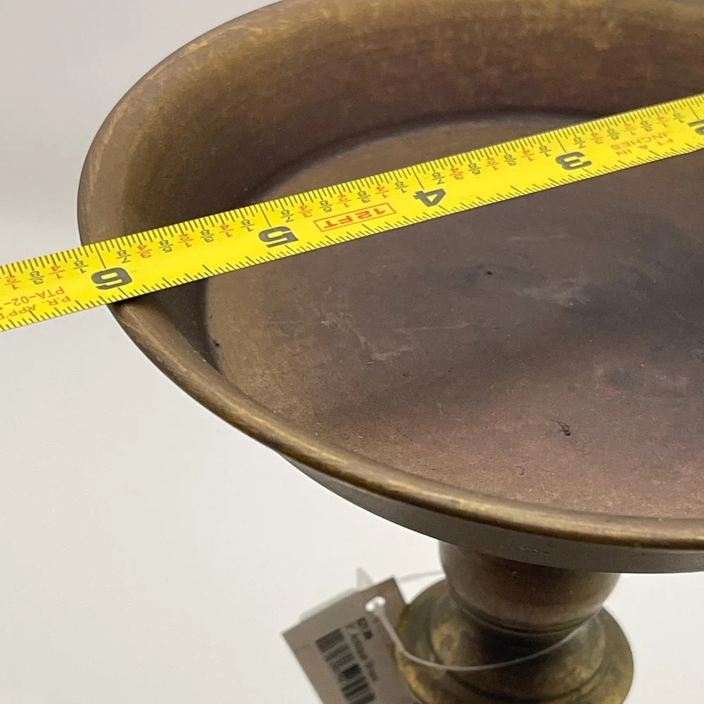 Vintage Antique Brass Pillar Candle Holder 9 Inch Pedestal Stand Wide Tray Gold